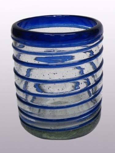 Mexican Blown Glass Tumblers Cobalt Blue Spiral Set of 6 M533509