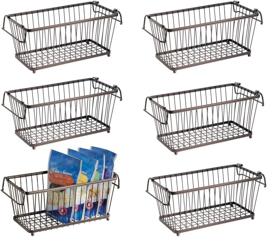 Stackable Metal Wire Storage Organizer Bin Basket with Handles, 6 Pack G45620
