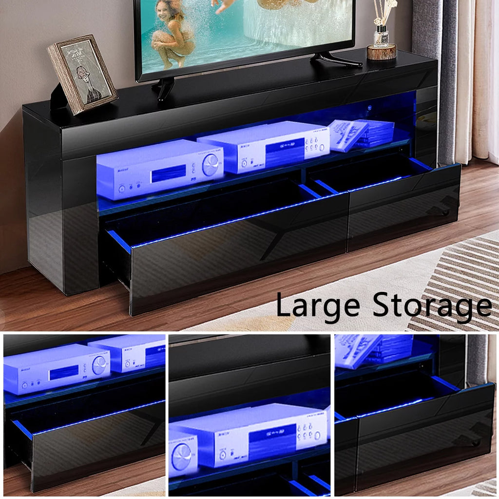 High Gloss TV Stand with LEDs for TVs up to 55 inch 2 Drawers Black E45747