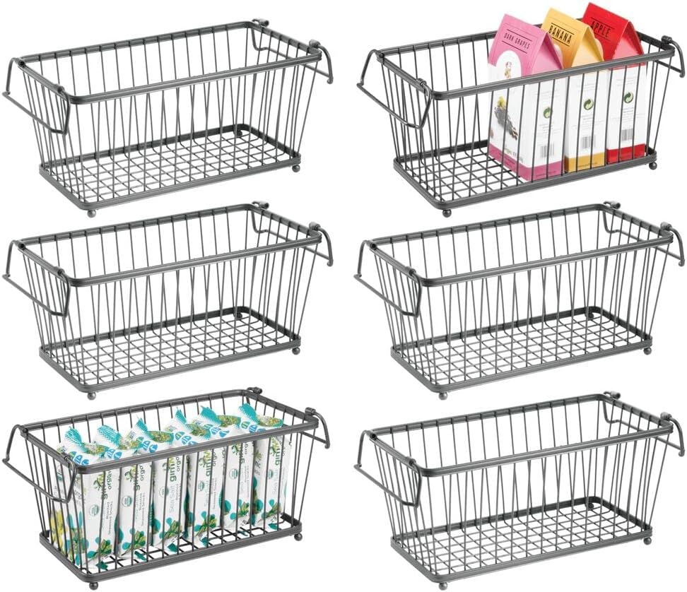 Stackable Metal Wire Storage Organizer Bin Basket with Handles, 6 Pack G45620