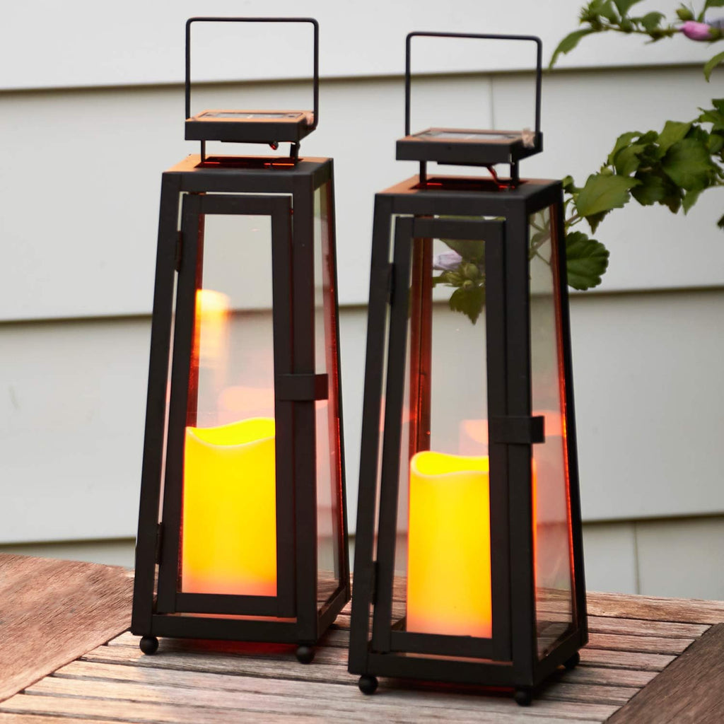 Black Metal Glass Solar Lantern R1566