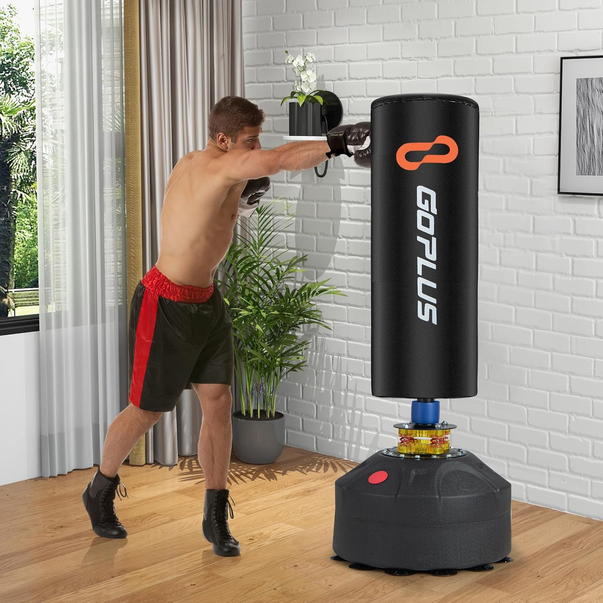 220LBS Freestanding Punching Bag with Gloves and Stand W50725