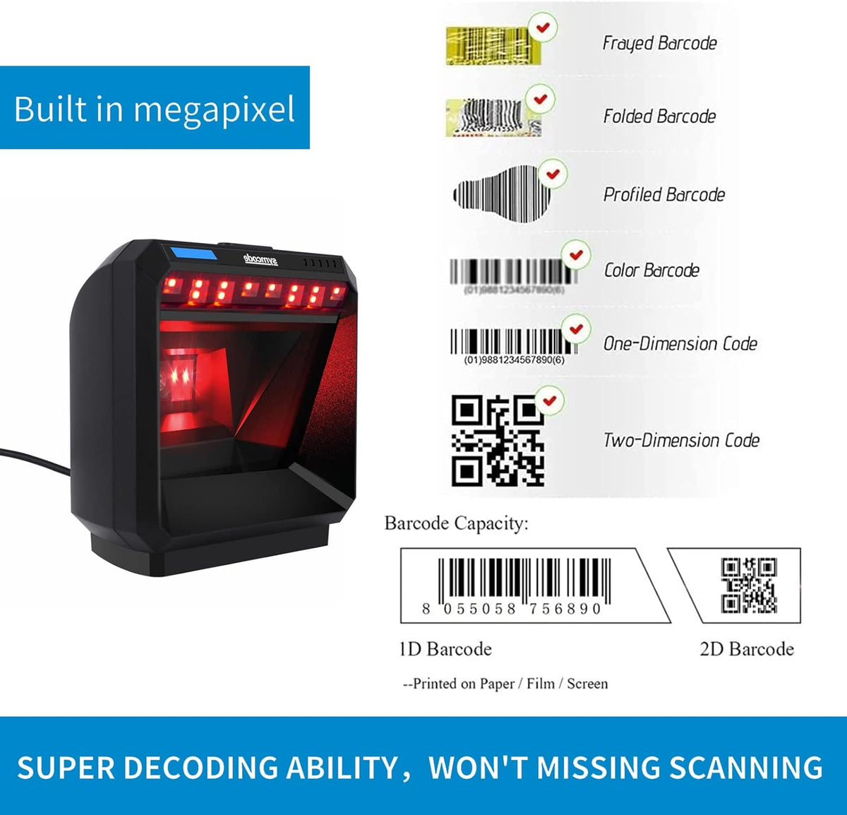 2D Handsfree Barcode Scanner USB Wired W493581