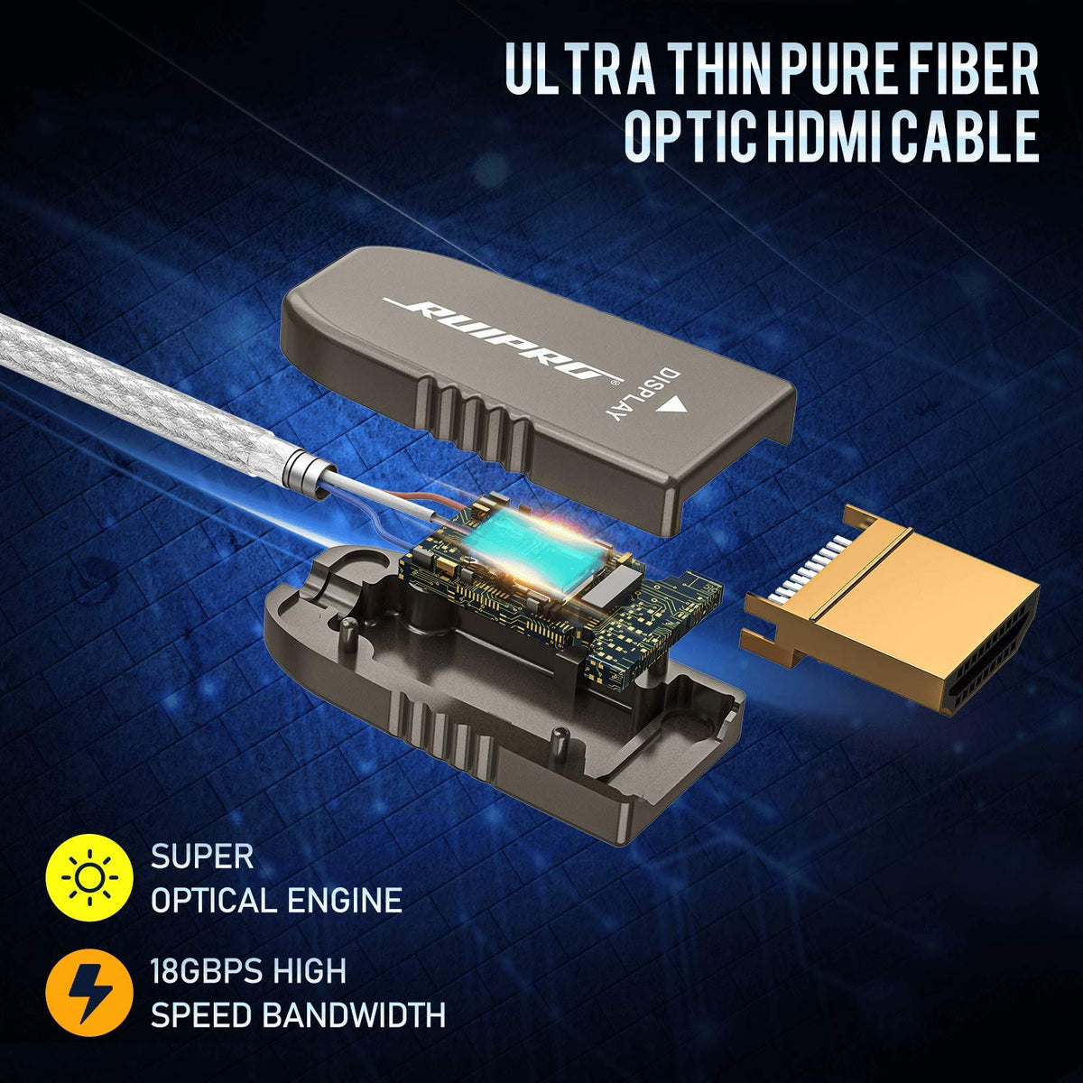 Fiber Optic HDMI Cable 50 Feet 4K60Hz 18Gbps HDR10 ARC Y537908