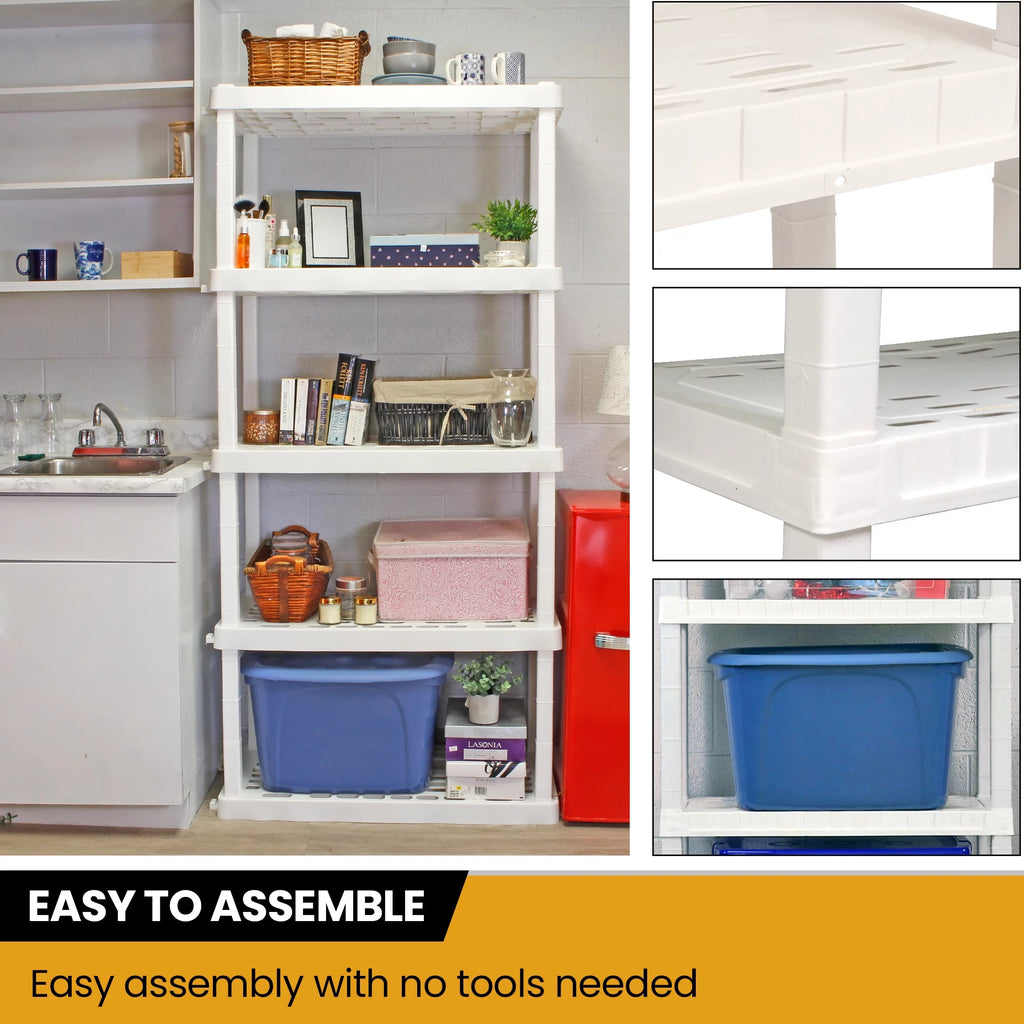 5 Shelf White Plastic Garage Shelves 750 lbs Capacity Z9353