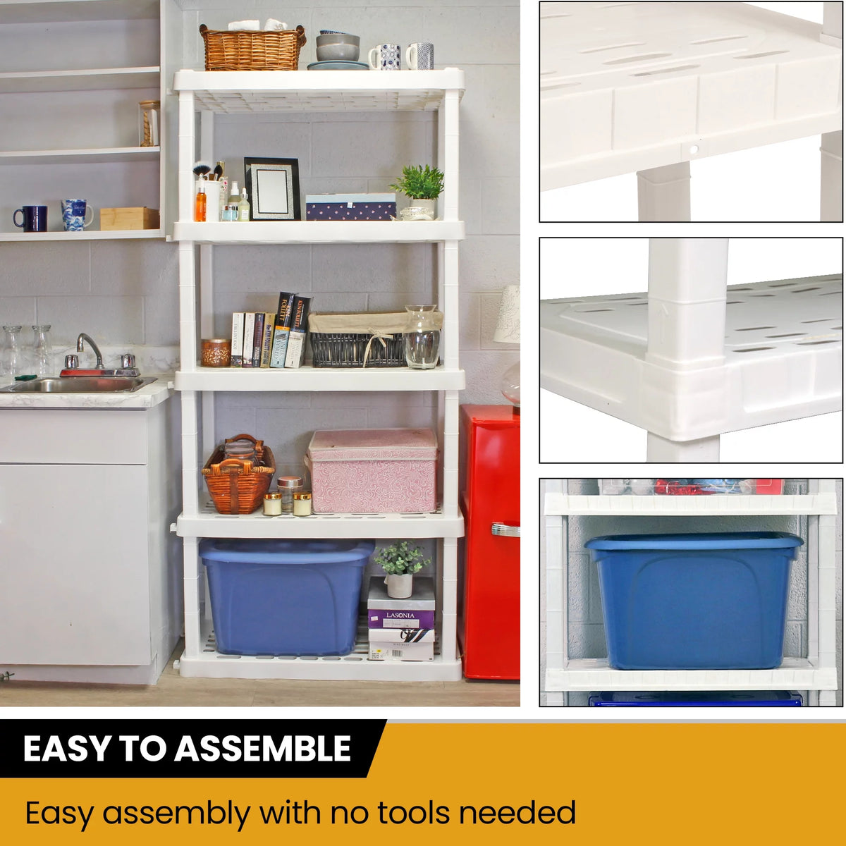 5 Shelf White Plastic Garage Shelves 750 lbs Capacity Z9353