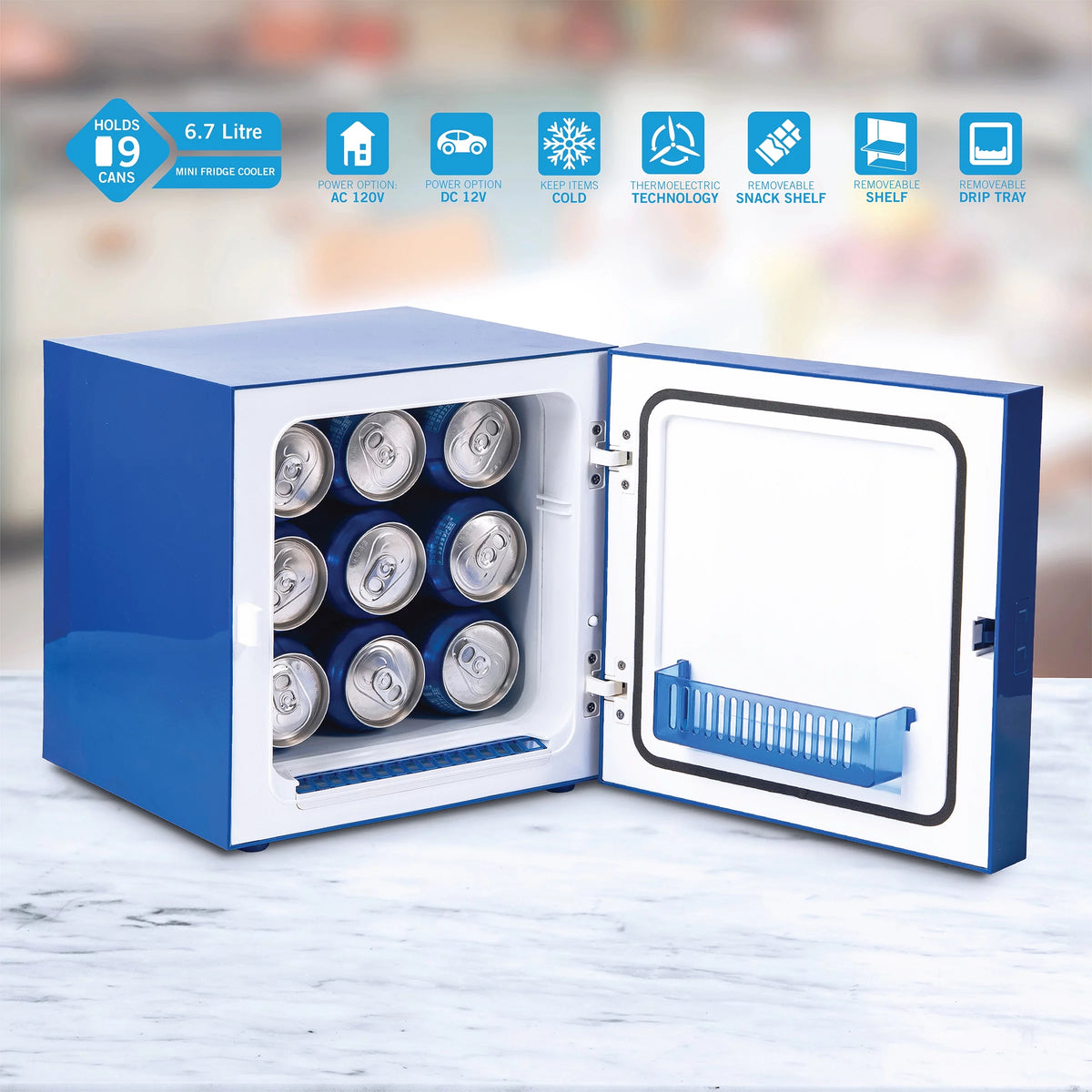 Blue Mini Fridge 6.7L Single Door 9 Can W808