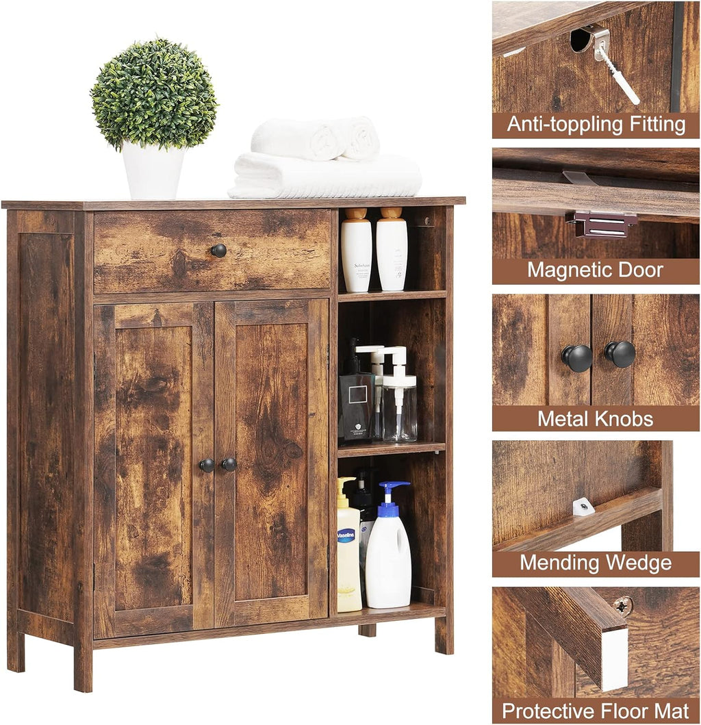 Rustic Brown Free-Standing Bathroom Cabinet with Drawer and Adjustable Shelf T82741