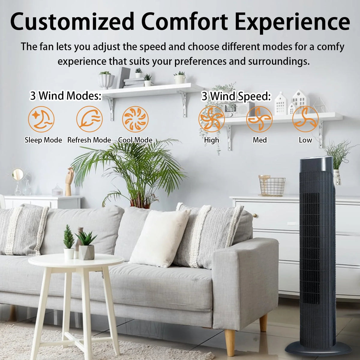 Quiet Portable Standing Tower Fan with 7.5H Timer, 3 Speeds, 32 Inch Oscillating C24534