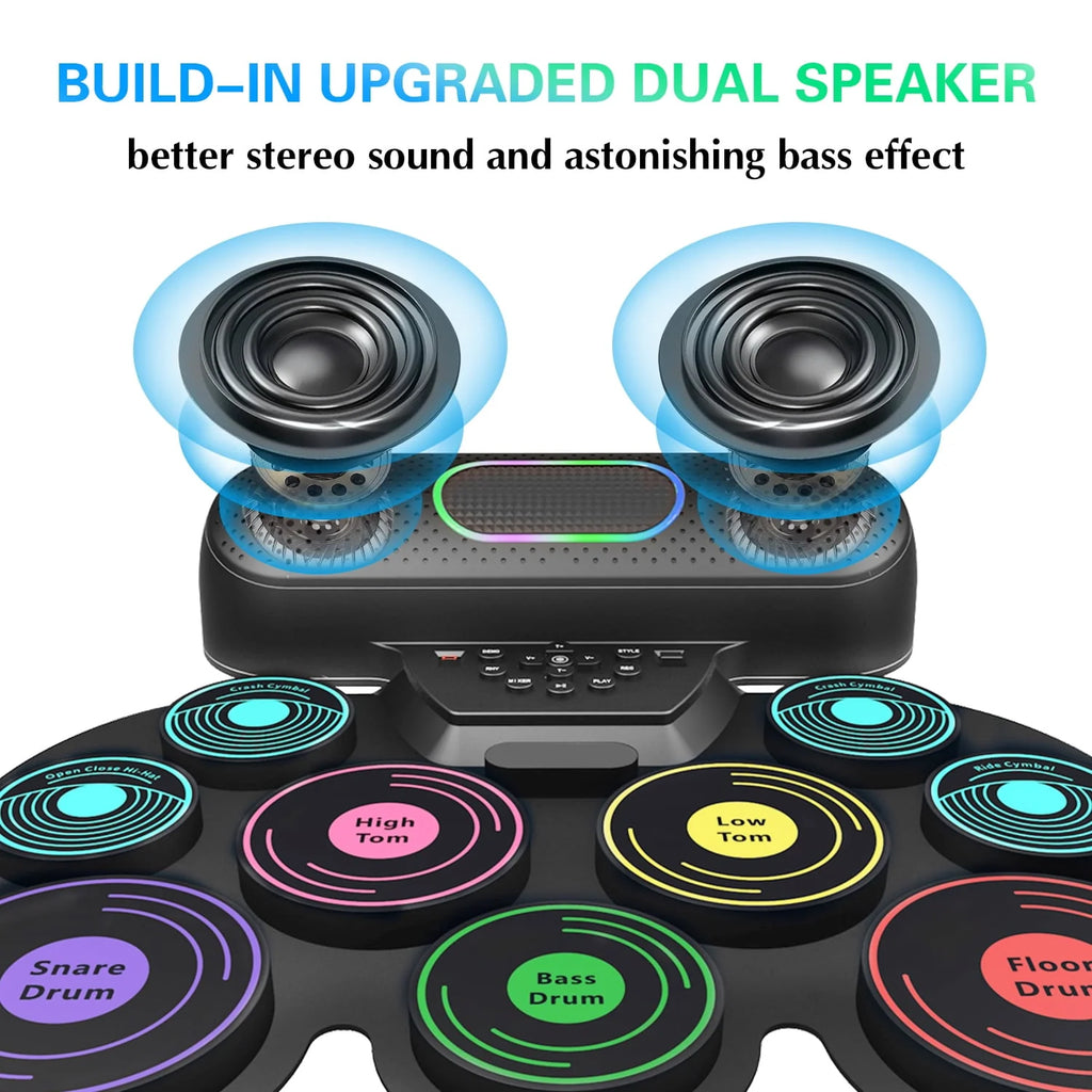 Electronic Drum Set 9 Pads Portable MIDI Roll-up Drum Kit I976968