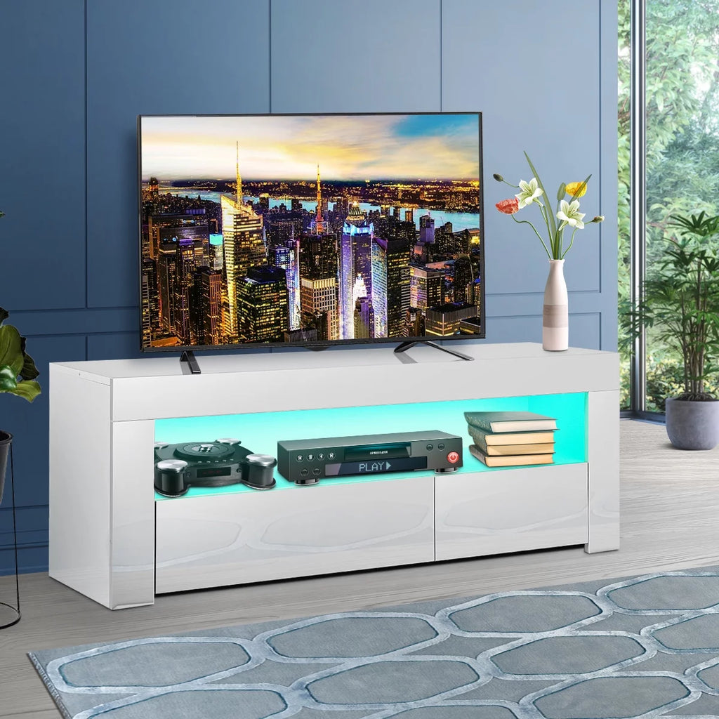 High Gloss TV Stand with LEDs for TVs up to 55 inch 2 Drawers Black E45747
