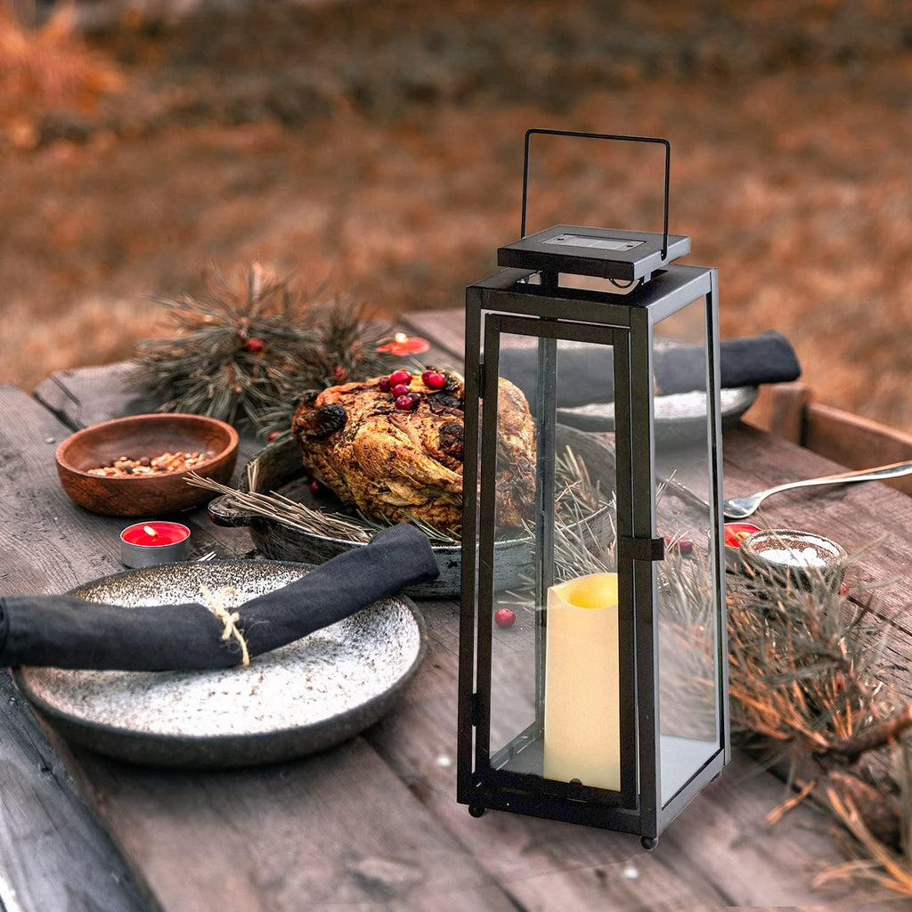 Black Metal Glass Solar Lantern R1566