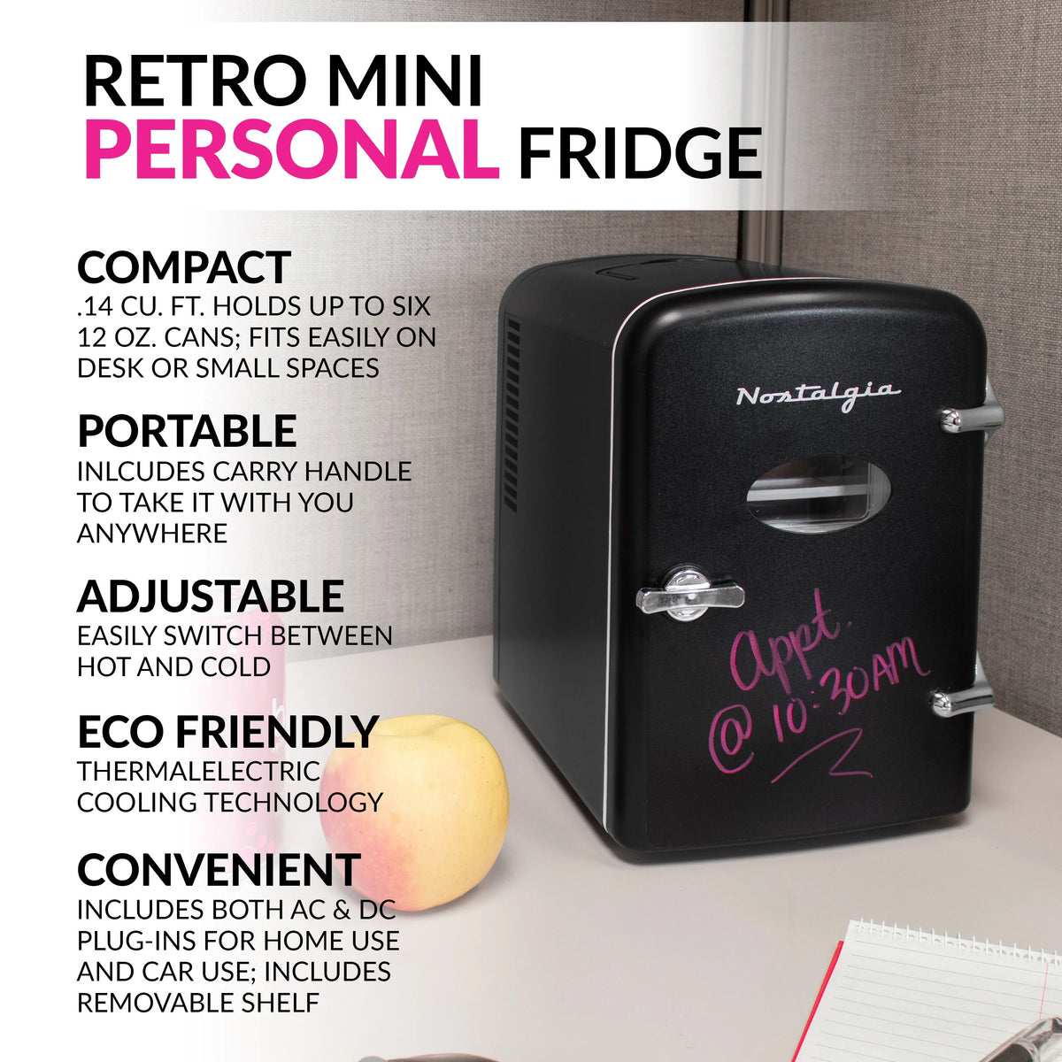 Black 6-Can Personal Cooling and Heating Refrigerator with Carry Handle P69602