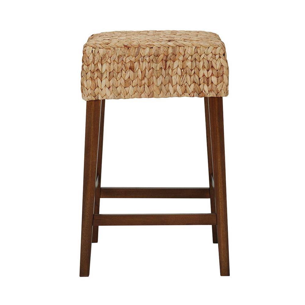 Walnut Finish Backless Counter Stool with Woven Seat N3257