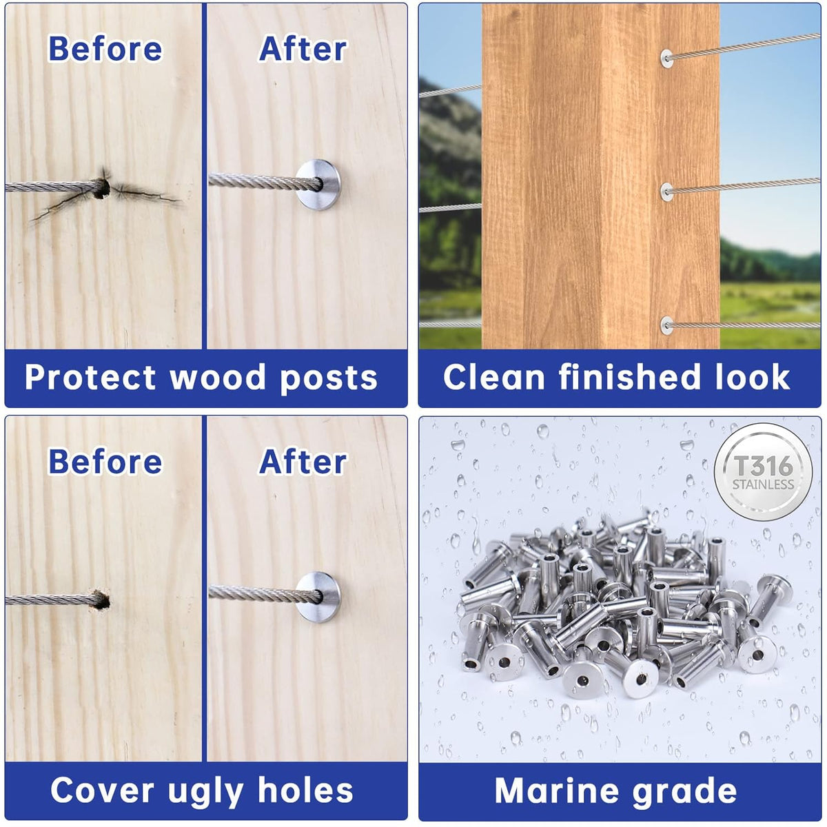 80 Pack Stainless Steel Cable Railing Kit for 1/8 Wire Rope T796