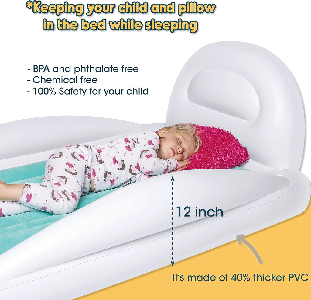 Inflatable Toddler Travel Bed with Safety Bumpers and Pump E7280