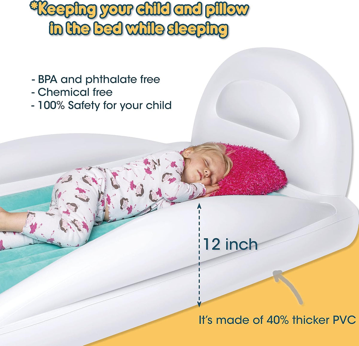 Inflatable Toddler Travel Bed with Safety Bumpers and Pump E7280