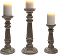 Rustic Wood Pillar Candle Holder Stands Set of 3 F7624