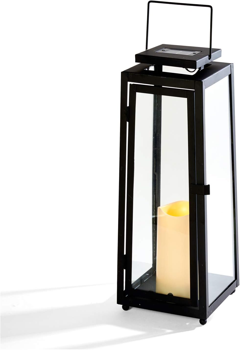 Black Metal Glass Solar Lantern R1566