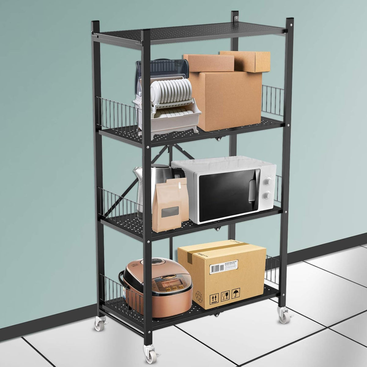 3 Shelf Steel Shelving Unit with Wheels N77968