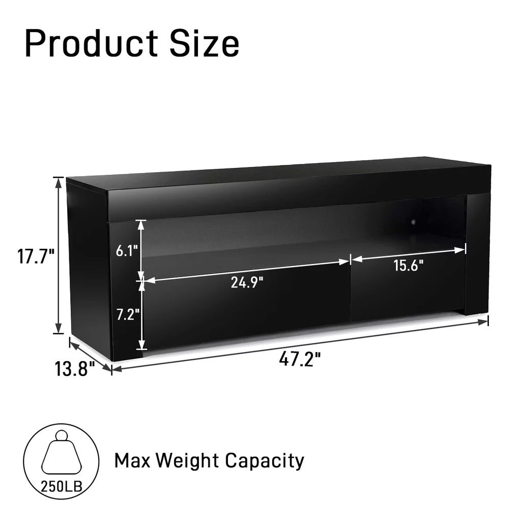 High Gloss TV Stand with LEDs for TVs up to 55 inch 2 Drawers Black E45747