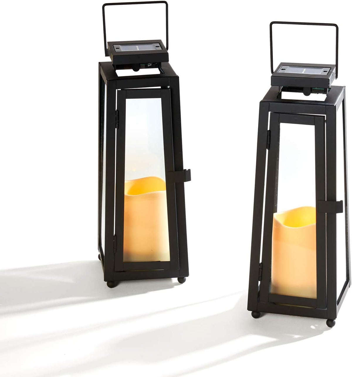 Black Metal Glass Solar Lantern R1566