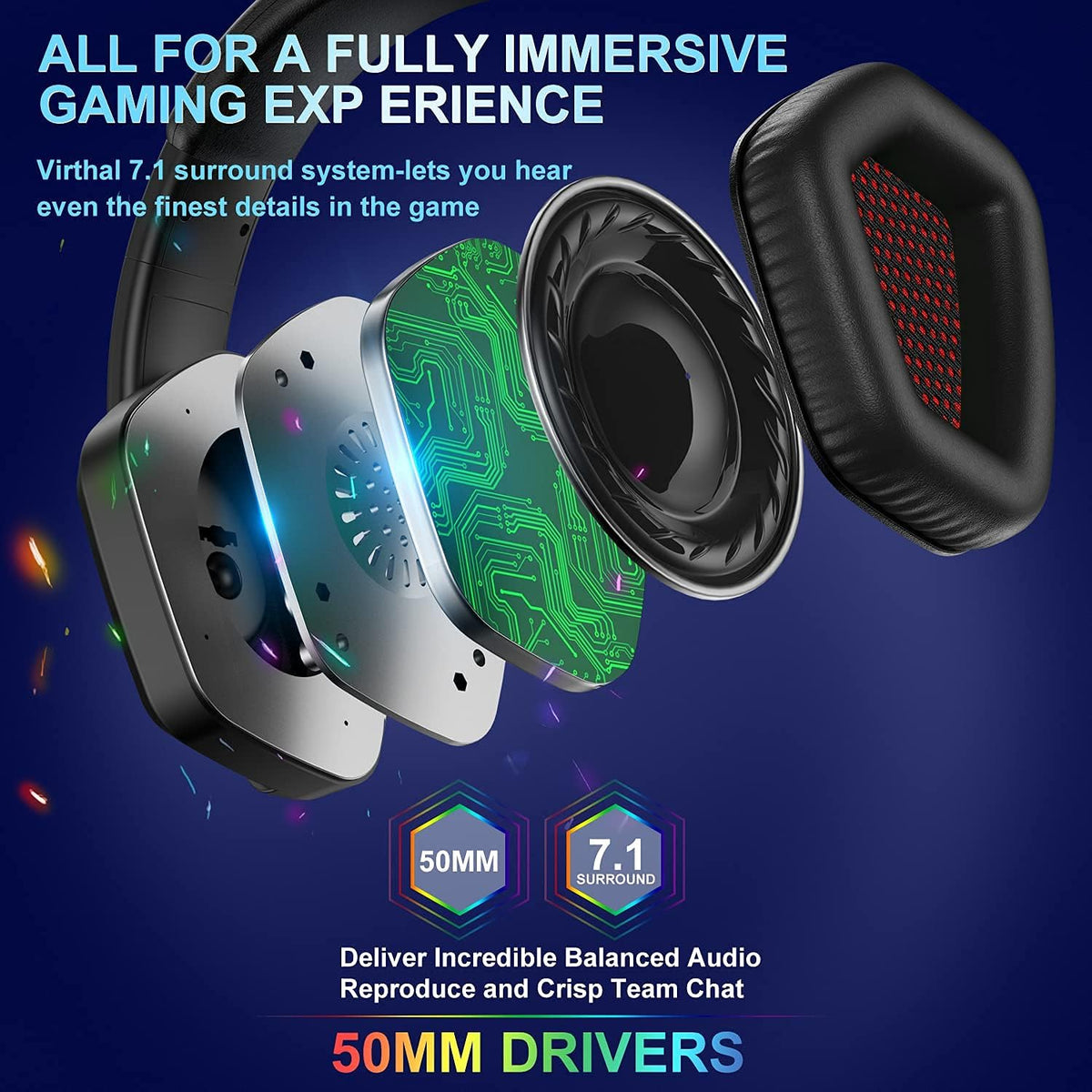 USB 7.1 Surround Sound Over Ear Wired Gaming Headset with Noise Cancelling Mic I811408