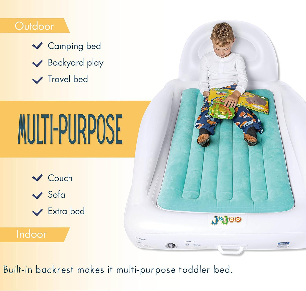Inflatable Toddler Travel Bed with Safety Bumpers and Pump E7280