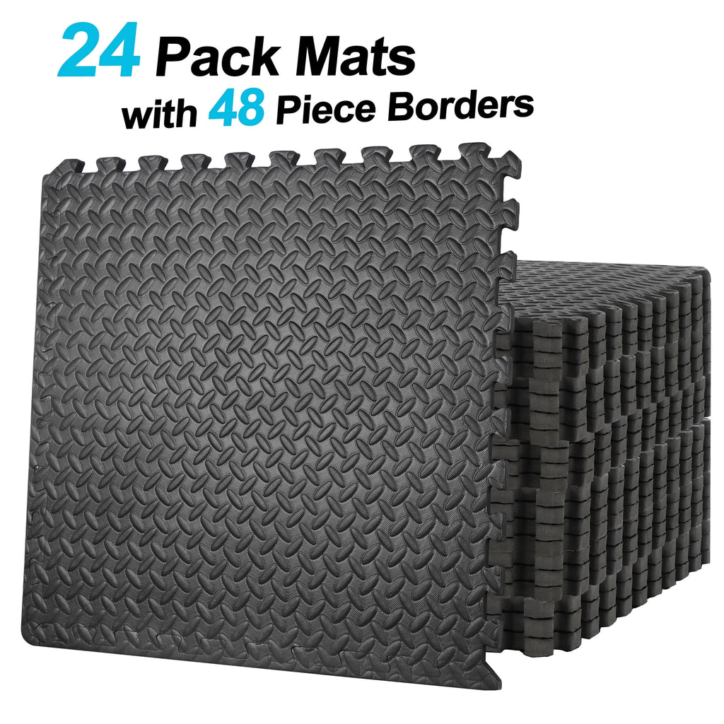 24 Pc Interlocking EVA Foam Tiles, 3/4'' Black Exercise Mat C676564