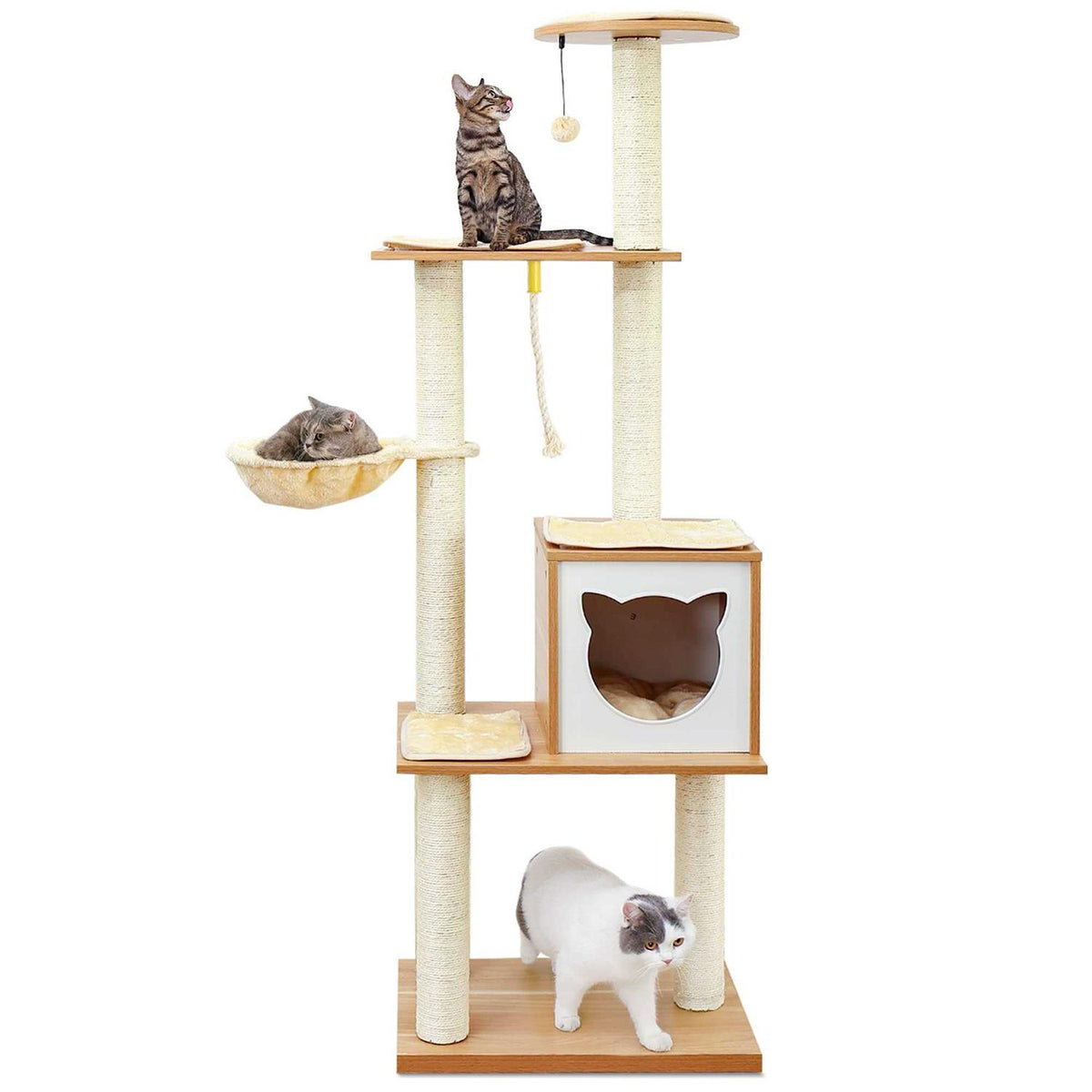 65 Tall Wood Cat Tree with Hammock N98744