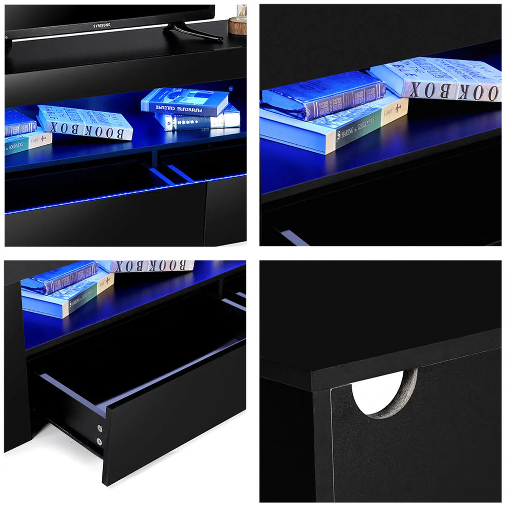 High Gloss TV Stand with LEDs for TVs up to 55 inch 2 Drawers Black E45747