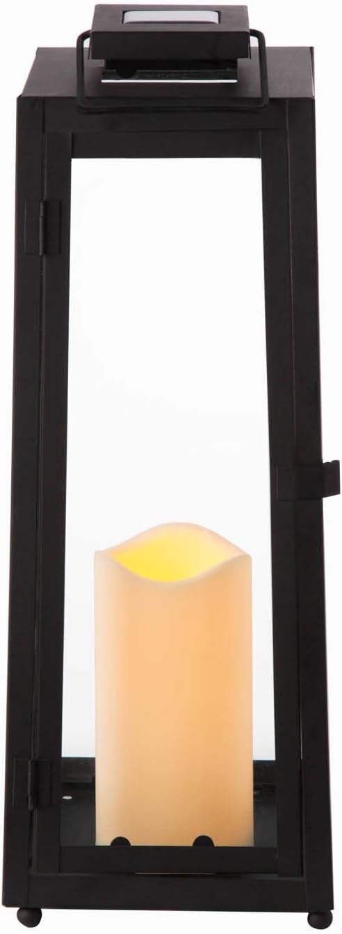 Black Metal Glass Solar Lantern R1566