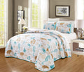 3-Piece Oversize Tropical Seashell Queen Bedspread Coverlet Set Aqua Blue Sand White Z675257