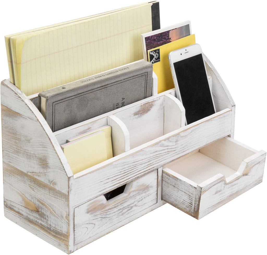 Whitewashed Wood Desktop Organizer with 6 Compartments N282159