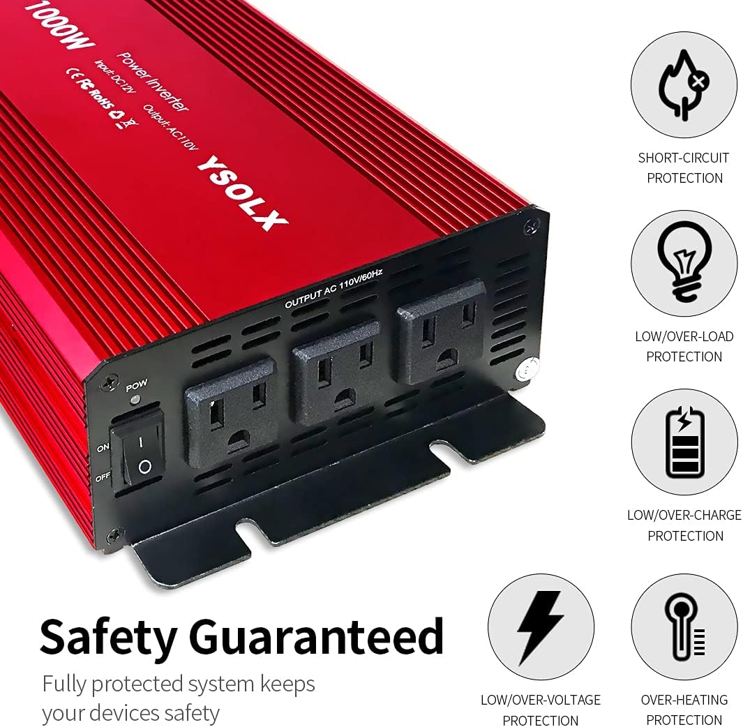 1000W Modified Sine Wave Power Inverter with 3 AC Outlets U5242