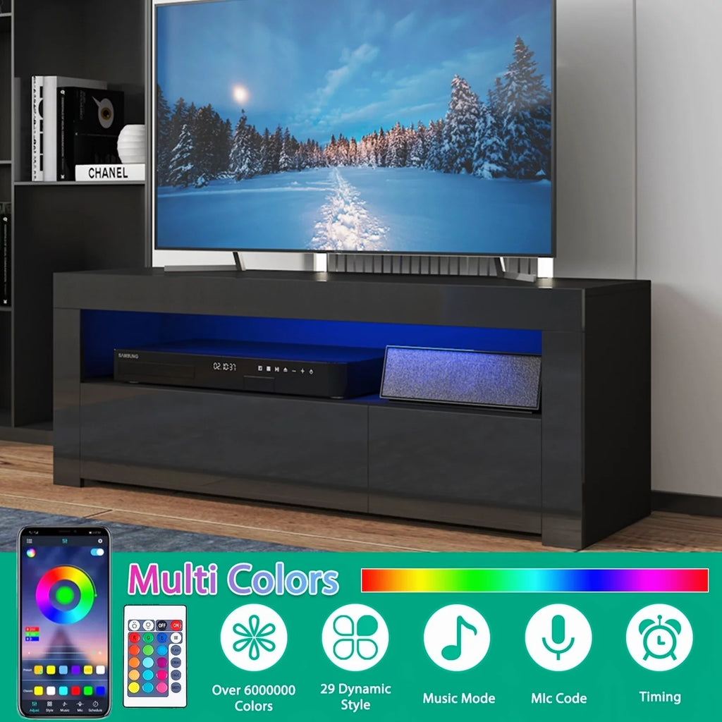 High Gloss TV Stand with LEDs for TVs up to 55 inch 2 Drawers Black E45747