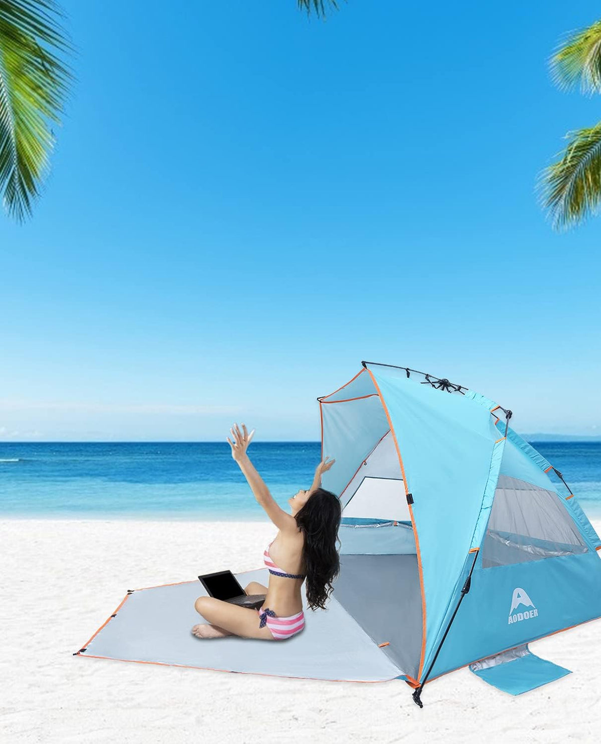 4 Person Portable Windproof UPF50+ Beach Tent with Carrying Bag S648
