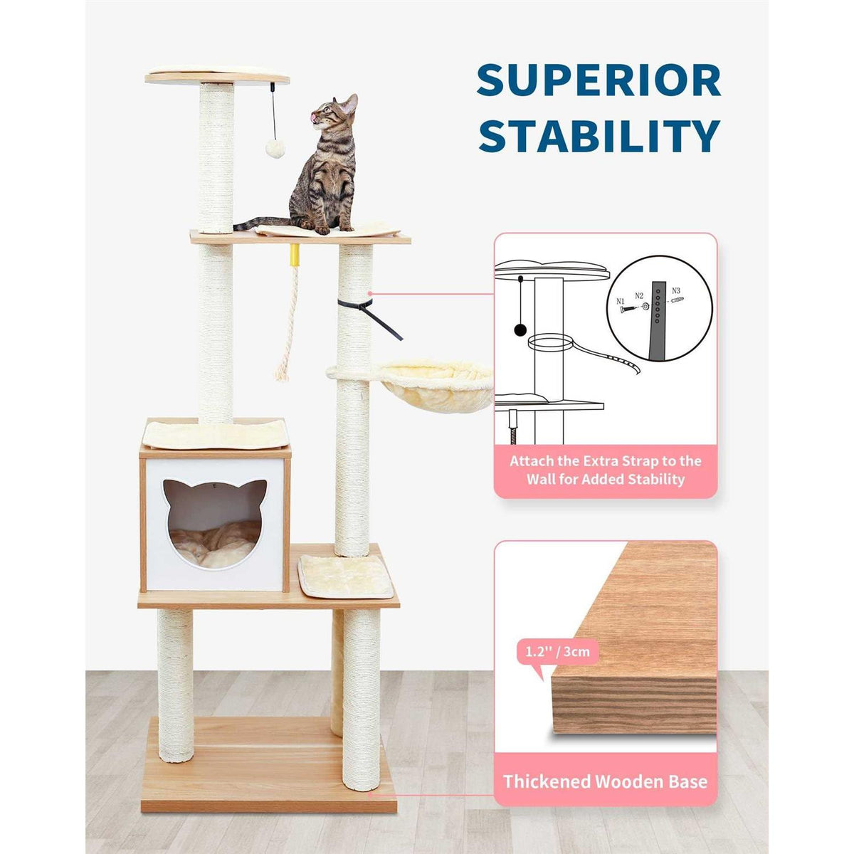 65 Tall Wood Cat Tree with Hammock N98744