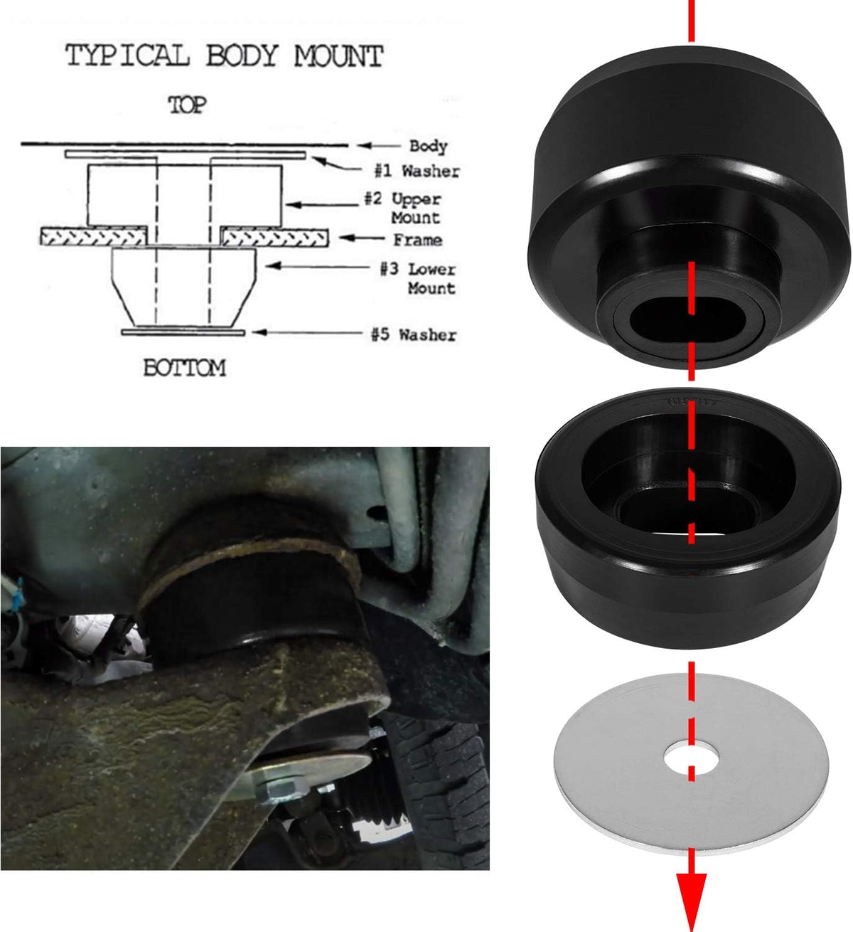 Black Polyurethane 24Pcs Body and Cab Mount Bushing Kit Q77044