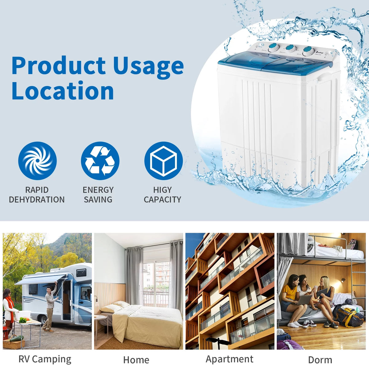 Portable 20lbs Twin Tub Compact Semi-automatic Washing Machine C682019
