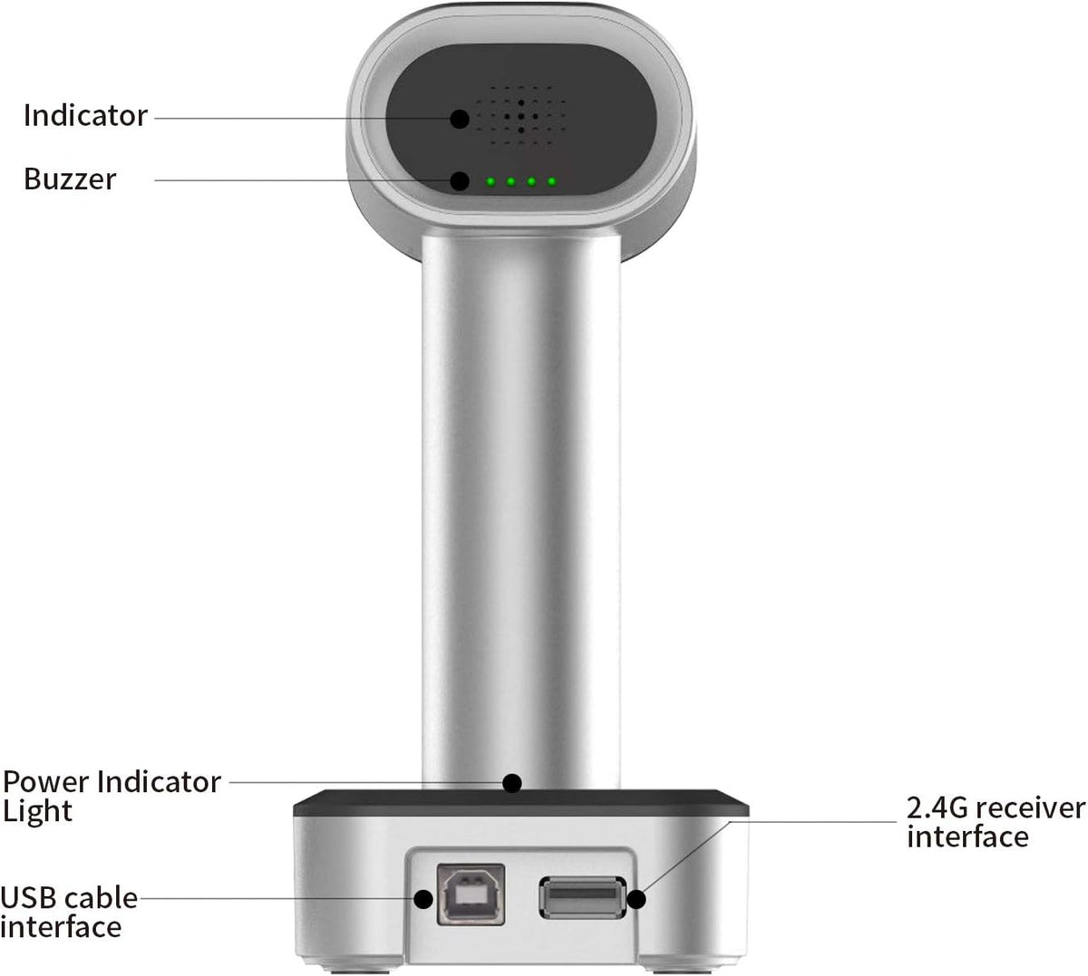Bluetooth Wireless USB Wired Barcode Scanner with Stand Base K620