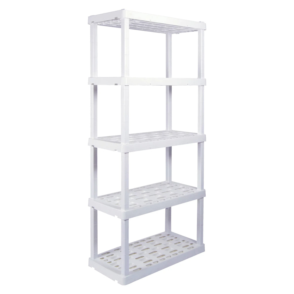 5 Shelf White Plastic Garage Shelves 750 lbs Capacity Z9353