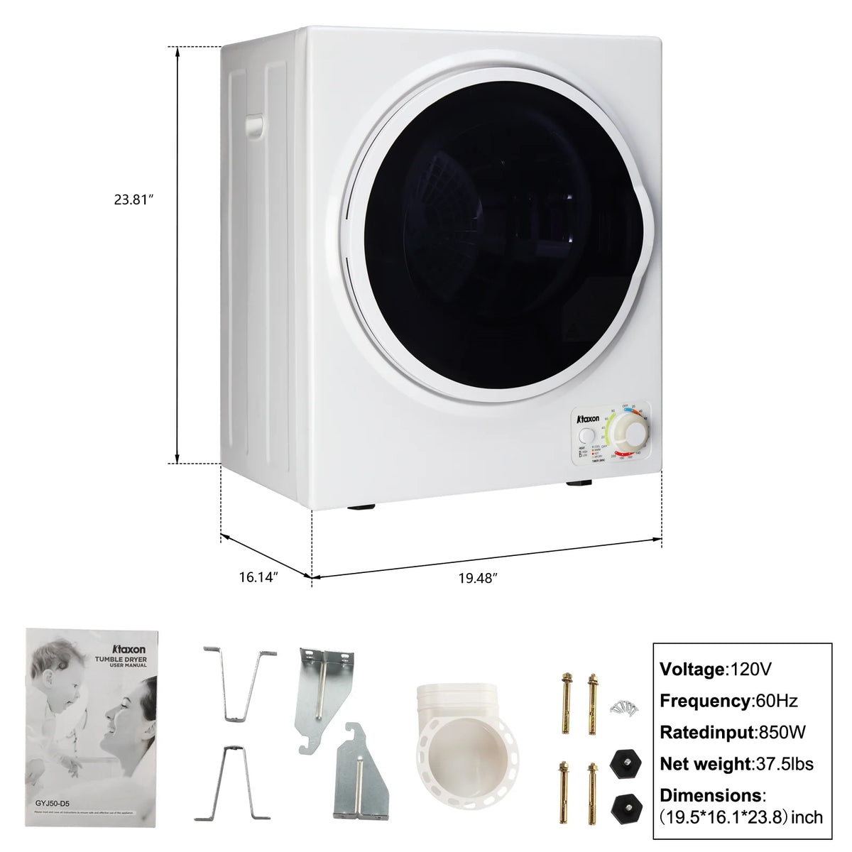 1.6 cu. ft. Compact Electric Dryer White Y8368