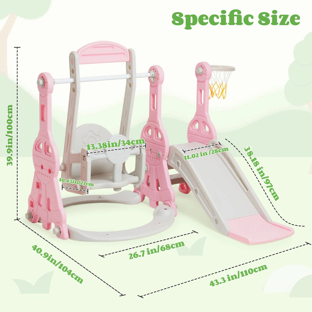 4 in 1 Toddler Slide and Swing Set with Basketball Hoop O35065