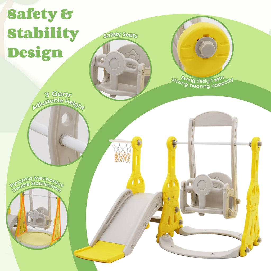 4 in 1 Toddler Slide and Swing Set with Basketball Hoop O35065