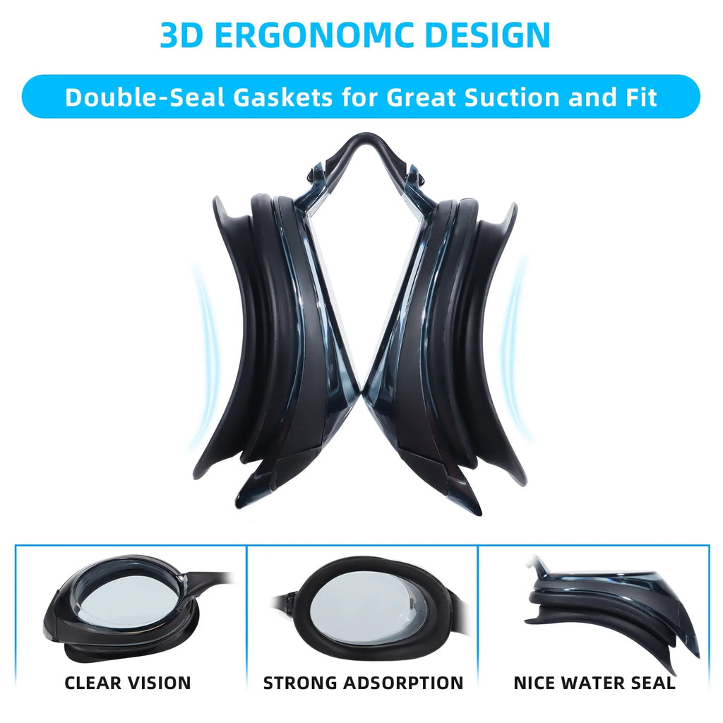 Adult Anti-Fog No Leak Swim Goggles with 3 Nose Pieces I777309
