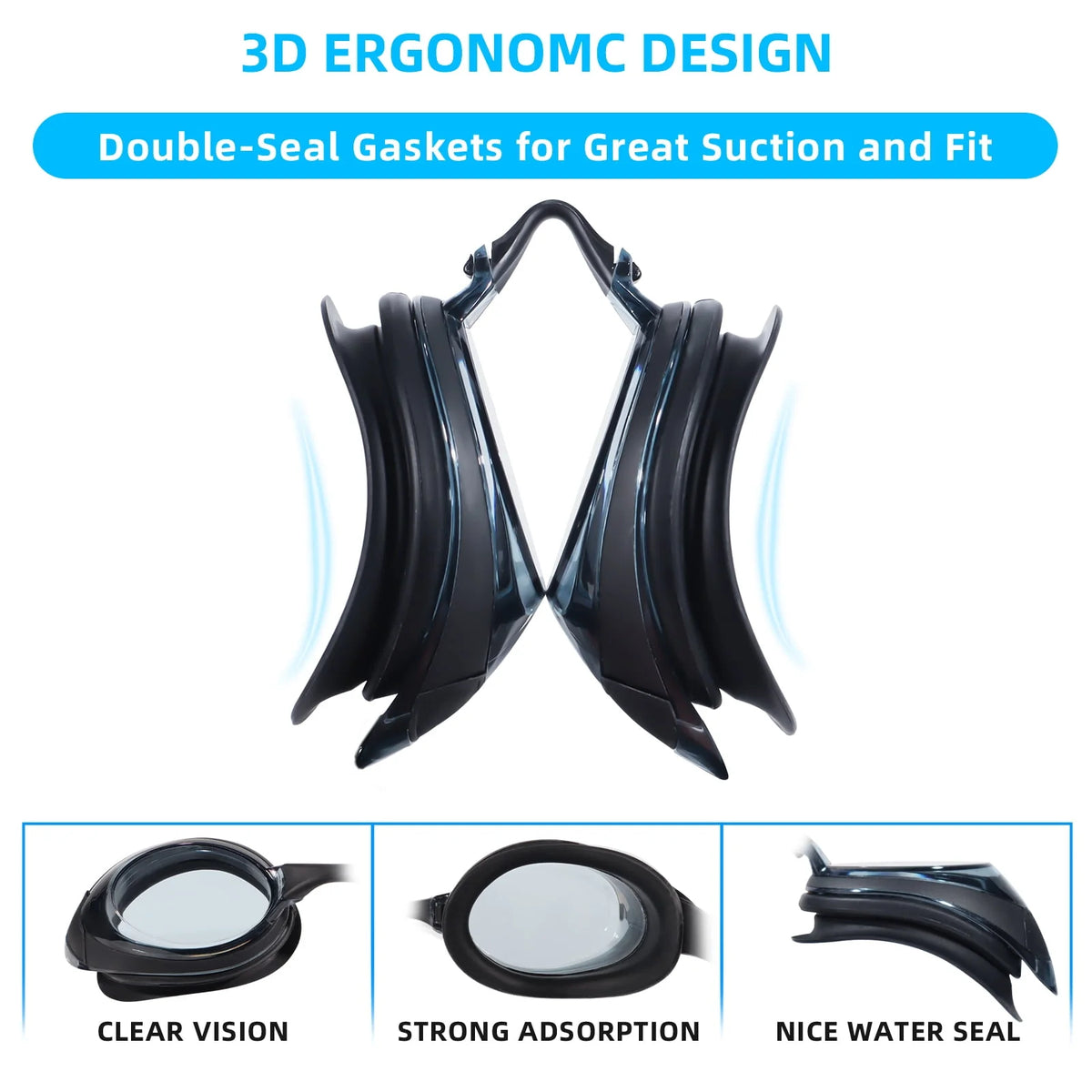 Adult Anti-Fog No Leak Swim Goggles with 3 Nose Pieces I777309