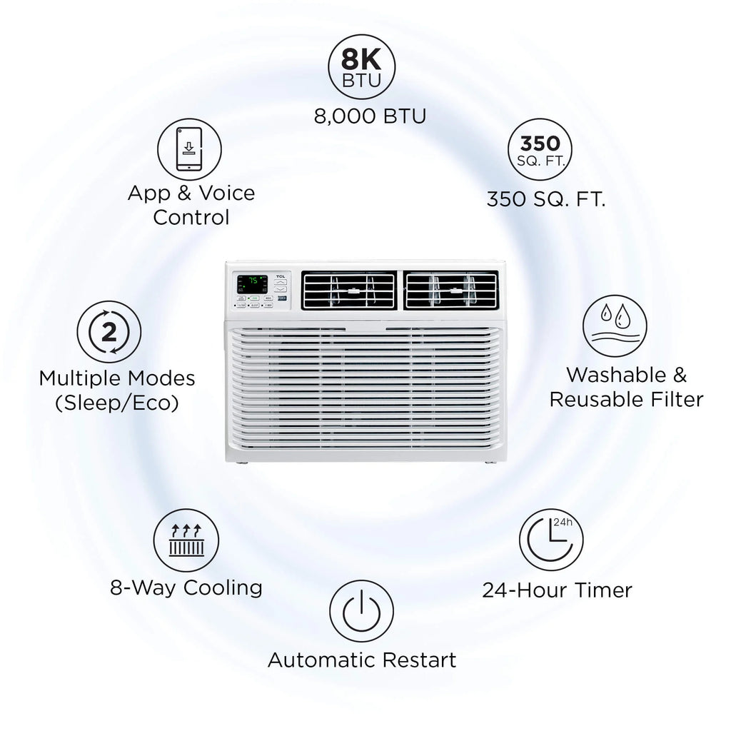 8000 BTU Smart Window Air Conditioner with Remote White N666