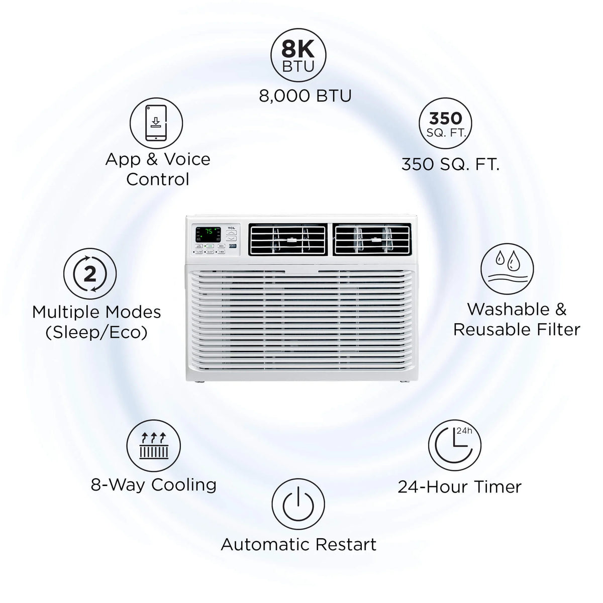 8000 BTU Smart Window Air Conditioner with Remote White N666
