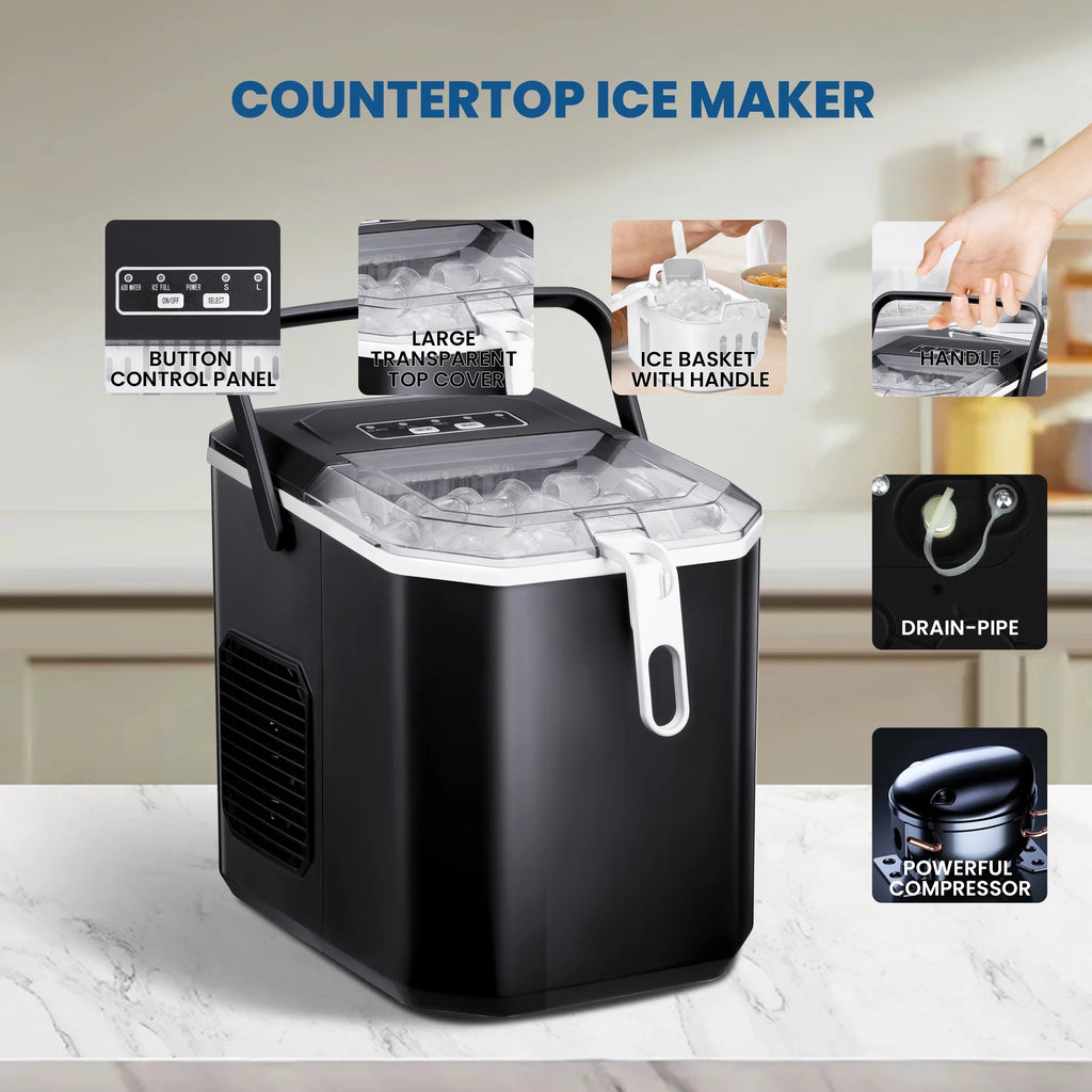 Portable Countertop Ice Maker with Handle, 26Lbs/24H, Black P29892
